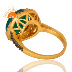 New 18k Gold Plated Brass <b>Green</b> Onyx Cubic Zirconia Ladies Fashion Cocktail Ring Jewelry Manufacturer - Product Image 4