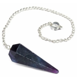 Pendules Multi Fluorite à 6 facettes avec chaîne en argent | Pendule de pierres précieuses à vendre - Product Image 1