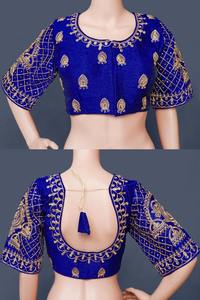 ผ้าไหมสีแดงเข้มหรูหราพร้อมทำเสื้ออินเดียออกแบบพิเศษเสื้อกำมะหยี่ที่อุดมไปด้วยงานปักสีดำและสีทอง - Product Image 2