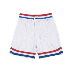 Short de basket-ball rétro en maille Polyester et uni, fait à la main, rayures multicolores, taille élastique, Logo personnalisé, blanc - Product Image 5