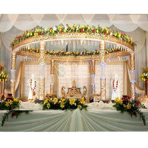 Indian Wedding Crystal Decor Roma Mandap Wedding Gold Oval Design Mandap Royal Fairytale Wedding Mandap with Crystal Decoration - Product Image 1