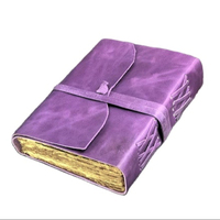 Libreta de Cuero Vintage NEW ERA Cosida a Mano - Diario de Tapa Dura Morado con Papel de Borde Rústico, Personalizable con Logotipo Corporativo
