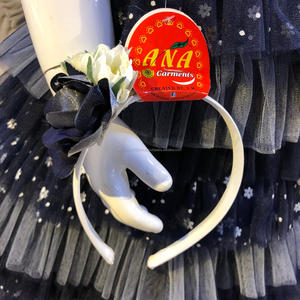 Con volantes de estampado, vestidos de fiesta, el último diseño de bebé niña vestidos de fiesta con diadema - Product Image 4