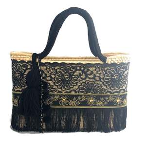 Sac à main noir élégant de haute qualité fabriqué en paille de palmier - Magnifique objet - Product Image 1