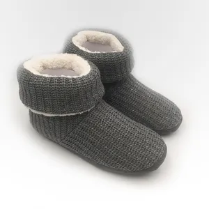 Grosir Sepatu Bot Sandal Rumah Lapisan Bulu Imitasi Rajut untuk Wanita Musim Dingin Hangat