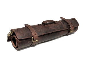 Brown Leather <b>Tool</b> <b>Roll</b> Bag With Top Handle And Buckle Closure For Universal <b>Tool</b> Storage - Product Image 1