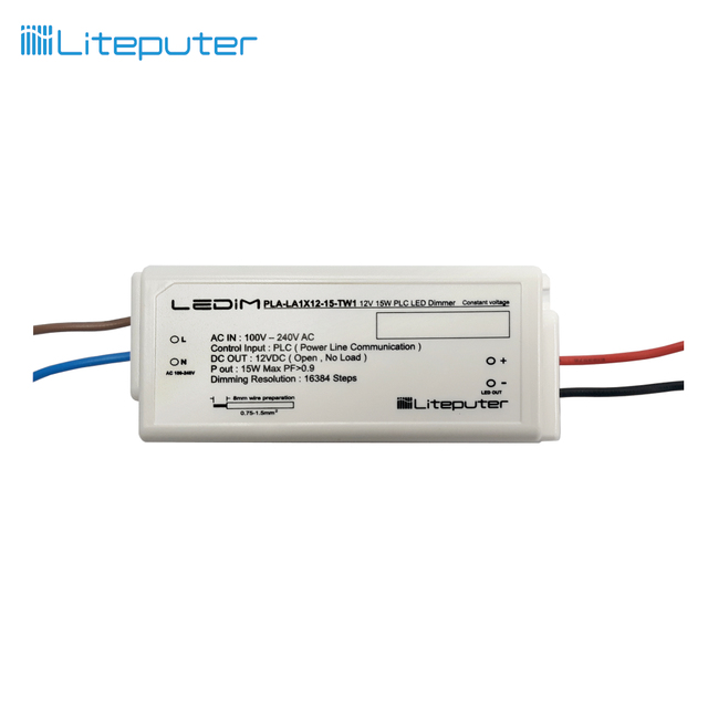 Liteputer 1 Channel 15W Dimmable LED Driver AC 100-240V Input DC 12V Output Constant Voltage Single Type PF>0.9 50Hz/60Hz