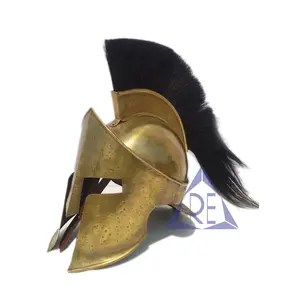 Helm armor King Sparta Yunani Abad Pertengahan, helm dekorasi rumah baja logam antik main peran kostum Plume hitam