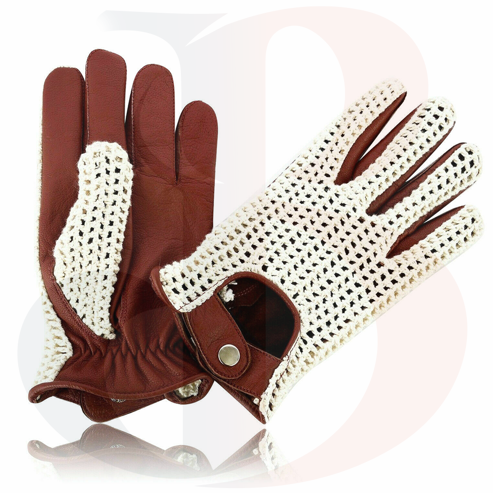 Мужские модные мягкие козьи кожаные и хлопковые сетчатые стильные перчатки унисекс для вождения