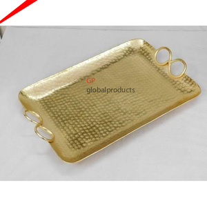 Plateau de service rectangulaire en métal doré, décorations, meilleure vente, 10 pièces, avec poignées rondes en marbre, plateau de service, décoration d'hôtel - Product Image 4