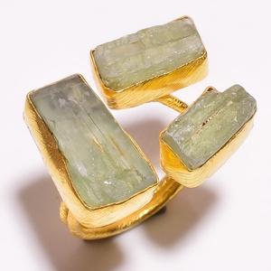 Bague en argent faite à la main avec pierre précieuse naturelle, bague en kyanite verte brute naturelle plaquée or, grossiste en bijoux en argent 925 - Product Image 1