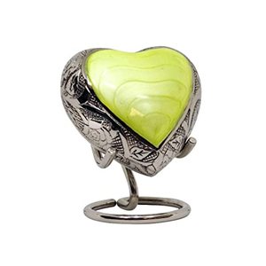 Urne en forme de cœur argentée avec incrustation jaune, design personnalisable, souvenir commémoratif, urne en forme de cœur en laiton, urne en métal de qualité supérieure - Product Image 1