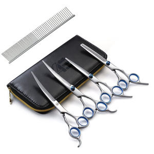 Juego de 4 tijeras para el cuidado del cabello, 1 cizalla de adelgazamiento de borde recto, 2 tijeras curvas de maquillaje, instrumentos quirúrgicos de base fuerte afilada - Product Image 1