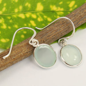Naturel Saint Valentin Vintage Aqua Calcédoine Lisse Solide En Argent Sterling 925 Bijoux Classique Dangle Boucles D'oreilles Cadeau pour Elle - Product Image 2
