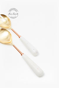 Juego de Servidores de Ensalada con Acabado Dorado de Lujo, Asas Blancas, Ecológico, Apto para Lavavajillas, Utensilios para Ensalada para Comer, Regalos, Presentación de Mesa - Product Image 5