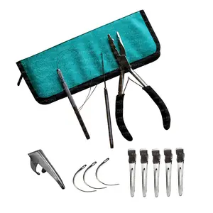 Bestseller weißes matter Haarverlängerungs-Toolkit Set professionelle Haarzangen mit Mikro-Perlen Krokodil-Clips Schere Schlinge