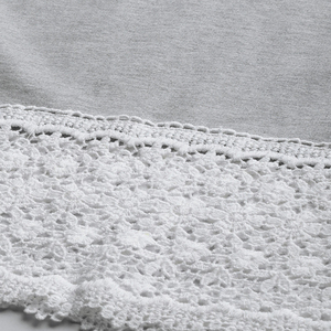 Sweat-shirt uni gris personnalisé, col rond, manches longues, ourlet droit avec détail en dentelle au prix d'usine - Product Image 3