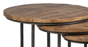 Modern Vintage Set of 3 Nesting <b>Coffee</b> <b>Tables</b> <b>Round</b> Design with Wooden Top and Metal Frame for Home Living Room - Product Image 2