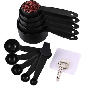 Tazas medidoras de acero inoxidable con revestimiento negro perfectas para cocinar de Grado Superior duradero y herramienta de cocina Juego de calidad superior de 8 piezas - Product Image 1