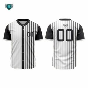 Maillot de baseball blanc personnalisé à fines rayures avec manches marron boutonnées Chemise de sport d'équipe personnalisée - Product Image 4
