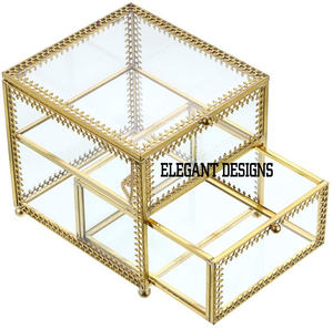 Nouveauté Boîte à bijoux en métal classique fantaisie couleur or faite à la main avec deux tiroirs Offre Spéciale de vente chaude écologique - Product Image 1