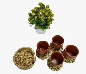 Sous-verre en rotin en forme de fruit, rotin naturel avec finition verte et brune, parfait pour les accessoires de table de maison charmants - Product Image 2