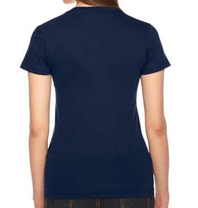 <b>Women's</b> <b>Navy</b> Blue Short Sleeve O-Neck Jersey T-Shirt Customizable Size and Color Eco-Friendly Flannel with Applique Decoration - Product Image 2