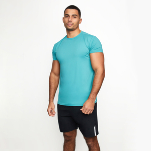 T-shirt pour homme à manches courtes, col rond, turquoise, design élégant et nouveau, coupe ajustée, séchage rapide, style sportif, couleur unie, 100% polyester - Product Image 1