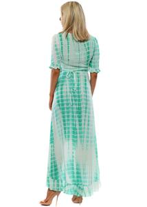 2023 nuevo Kaftan Tie Dye para mujer sin tirantes verano cóctel fiesta playa Maxi con hasta el suelo media manga larga estilo de vacaciones - Product Image 3