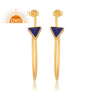 Boucles d'oreilles en argent sterling 925 plaqué or 18 carats en lapis-lazuli naturel fabricant de bijoux - Product Image 2