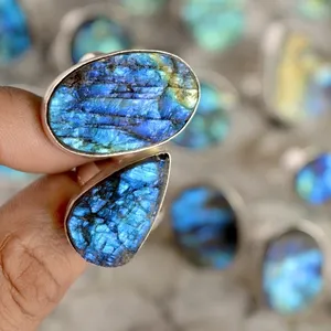 Rose gold rings for women natural blue fire labradorite druzy class ring for wholesale price bath bomb with ring