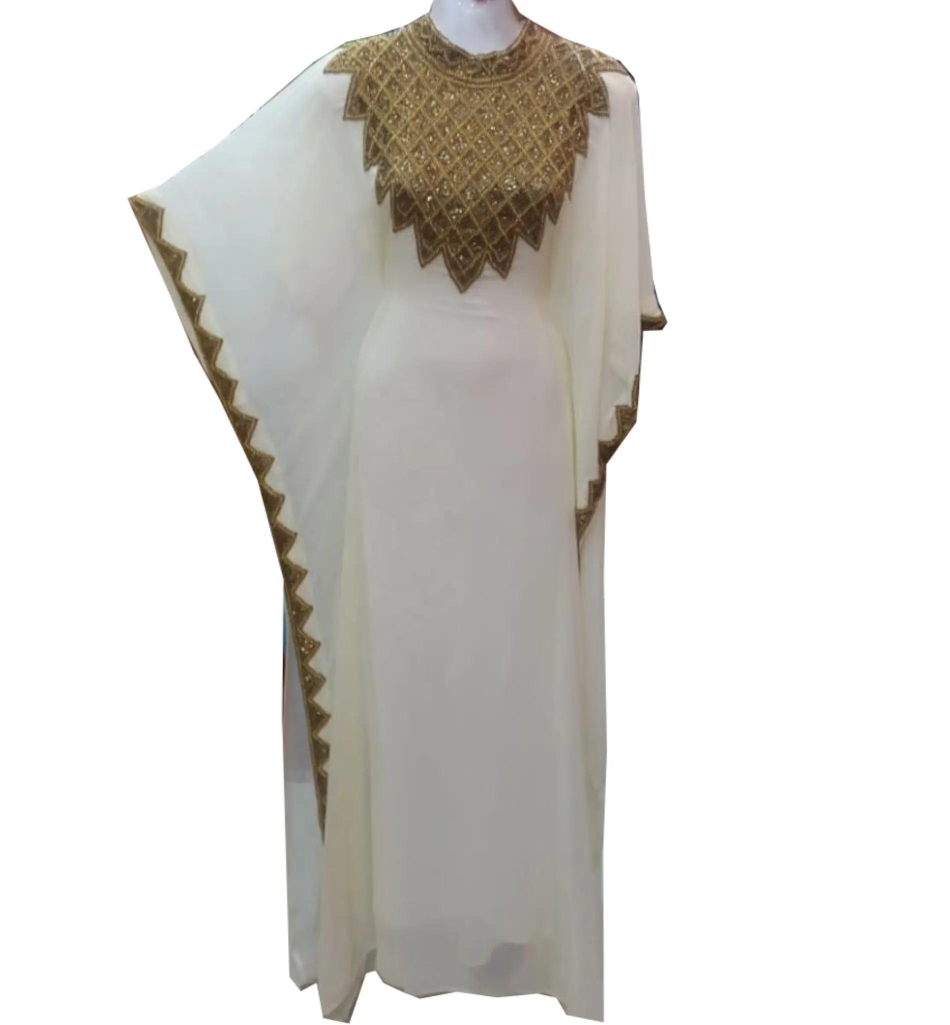 Bán Buôn Sparkling Vàng Trắng Handmade Thiết Kế Mới Rất Cổ Điển Handbeaded Dubai Phong Cách Abaya/Kaftan Ăn Mặc