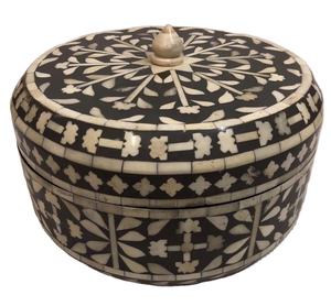 กล่องไม้ฝังมุกอินเดียแท้ 100% คุณภาพดีที่สุด ลายกลม ฝังกระดูกอูฐ สำหรับโรงแรม ใช้เก็บเครื่องประดับ - Product Image 1