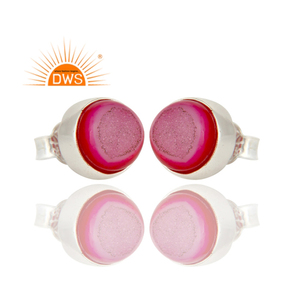 <b>Studs</b> <b>Fine</b> 925 Sterling Silver Round <b>Stud</b> <b>Earrings</b> Jewelry Natural Agate Pink Druzy Gemstone <b>Earring</b> Jewelry Supplier - Product Image 2
