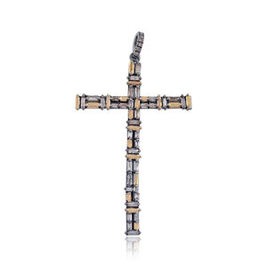Champagne Baguette Diamant Croix Religieuse 925 Oxydé Pendentif Fait Main En Argent En Gros Bijoux Unisexe - Product Image 2