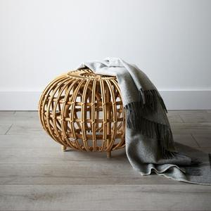 Ottoman rond en rotin de canne écologique de style scandinave moderne pour salon et chambre à coucher - Product Image 3