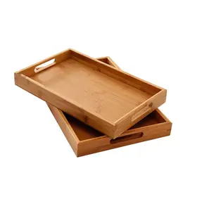 Set of 2 Acacia Wood Serving Tray Supplier New Design Table Top Wooden Serving Tray Manufacturer Home Luxury Decoration