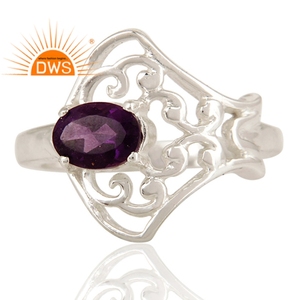 Bague de Cocktail en argent massif, pierre précieuse d'améthyste naturelle, perle ovale, bijoux pour filles, vente en gros - Product Image 2