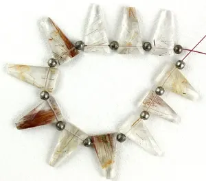 Natural Copper Rutile Gemstone 11 Pieces Faceted Triangle Shape Briolette Beads Handmade Making Jewelry wholesale