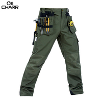 Pantalones de Trabajo Fluorescentes Transpirables Negros de Cintura Alta para Hombre con Bolsillos para Herramientas, Jeans Personalizables de Polialgodón