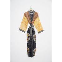 Robe longue en soie pure pour femme, vêtement de nuit, kimono indien fait main, robe maxi respirante, printemps été automne, patchwork, col en V sur le devant