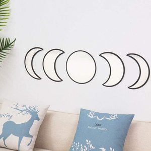 Espejo de pared decorativo de madera de estilo nórdico, vidrio acrílico extraíble con diseño de Fase lunar para sala de estar o dormitorio - Product Image 1