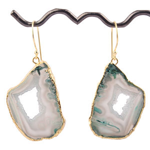 Pendientes de Ágata Azul Cielo Natural en Rodajas, Latón con Baño de Oro, Estilo Bohemio, Hechos a Mano - Product Image 6