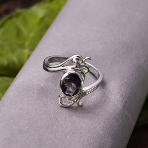 92.5 argent Sterling 3 grammes bague naturelle Iolite à facettes forme ovale pierre précieuse mignon Style religieux femmes bijoux cadeau haut - Product Image 2