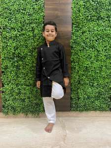 Kurta para Hombre, Simple, Color Caqui Puro, Cosido a Mano, Kurta Informal de Color Puro para Niños, Conjunto de Kurta y Pijama de Moda para Niños - Product Image 2