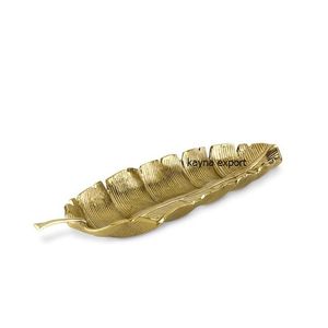 ถาดโลหะโลหะสำหรับตกแต่งโต๊ะในงานแต่งงานถาดเสิร์ฟอาหารดีไซน์รูปใบไม้สีทองสุดหรูสำหรับตกแต่งโต๊ะในร้านอาหารของโรงแรม - Product Image 6