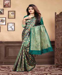 Banarasi Soie Jacquard Saree avec Chemisier Femmes Porter Dames Fête Festival Usage Quotidien Doux Coton Soie Sari En Gros Bas Prix Vêtement - Product Image 6