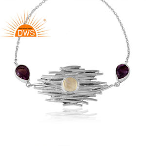 Arco Iris piedra lunar amatista piedra preciosa oxidada plata esterlina diseñador cadena pulsera para mujer regalo para ella - Product Image 2