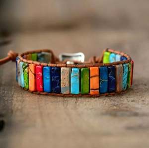 Trendy Tube Beads <b>Leather</b> Wrap Bangle - Product Image 1