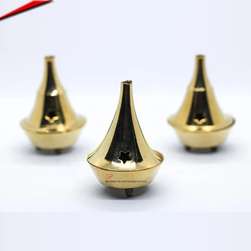 Cones de bronze eco friendly queimador de incenso banhado a ouro